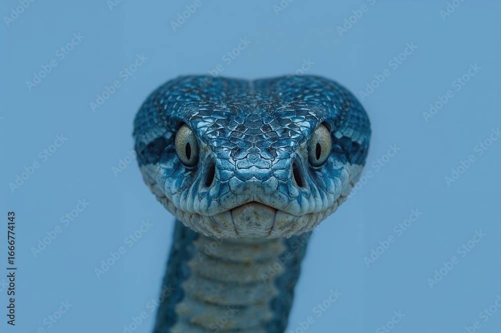 Fototapeta premium Close-up of a blue snake's face, detailed head shot of a viper species