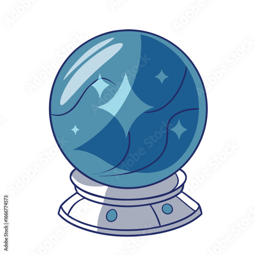 Blue crystal ball with sparkling light and stand fortune telling