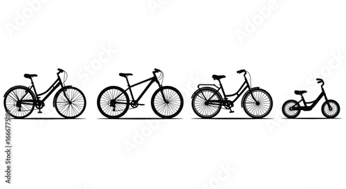 Diverse bicycle collection displayed row silhouette represents cycling freedom for all ages and styles vector