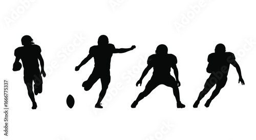 Silhouettes of american football players in dynamic poses demonstrating the game's action and athleticism vector