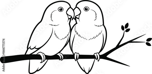 Two adorable lovebirds nuzzle on a branch, symbolizing affection and companionship