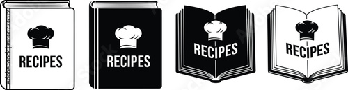 Collection of recipe books featuring a chef's hat and the word 'Recipes'