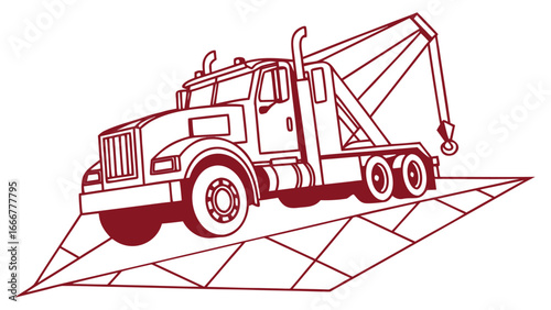 Tow truck with crane on a ramp illustration wrecker