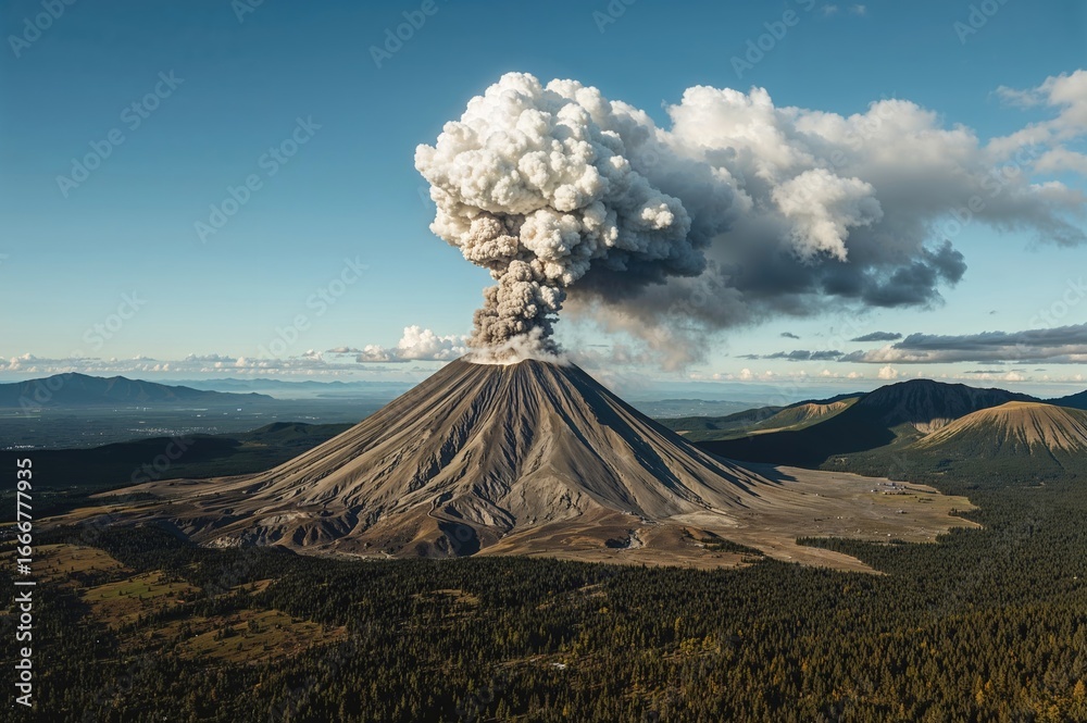 Obraz premium Stunning volcanic mountain scenery featuring an erupting active volcano in a remote peninsula