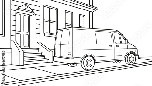 Van Parked Outside House with Steps vehicle transportation