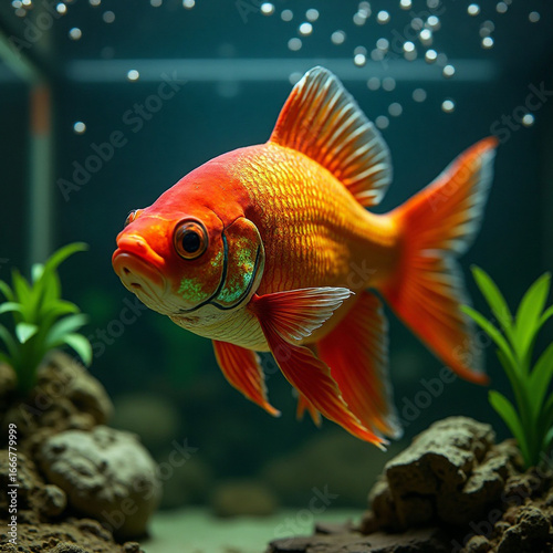 Goldfish, fish, water, underwater, swimming fish, orange fish, pets, aquatic animals Generative AI