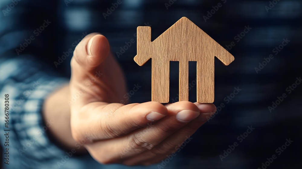 © saychandy - Wooden house model in hand representing home ownership concept © saychandy - Wooden house model in hand representing home ownership concept