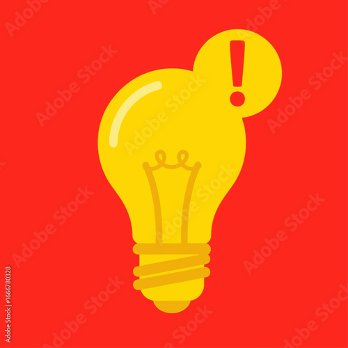 A stylized yellow lightbulb graphic with an exclamation point, suggesting an idea or solution.