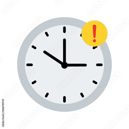 Urgent time notification; clock displaying the time with an alert.