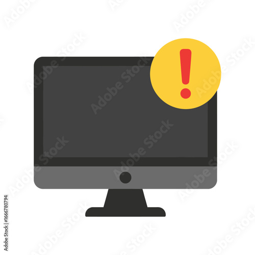 Computer screen displaying an alert warning symbol.