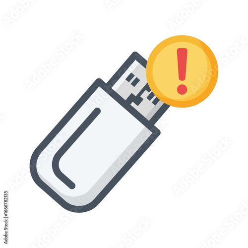 A USB flash drive icon with a yellow warning sign indicating an error or issue.