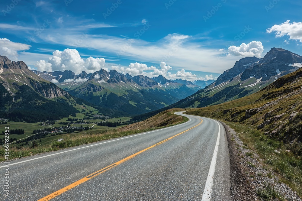 Naklejka premium Scenic Mountain Highway Journey Through Rugged Terrain