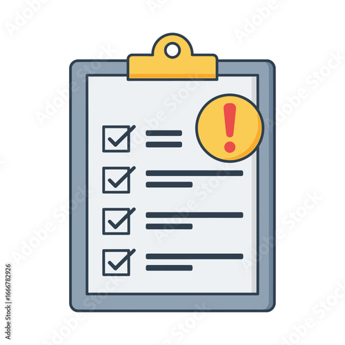 Checklist with an exclamation mark, indicating a task requiring attention.