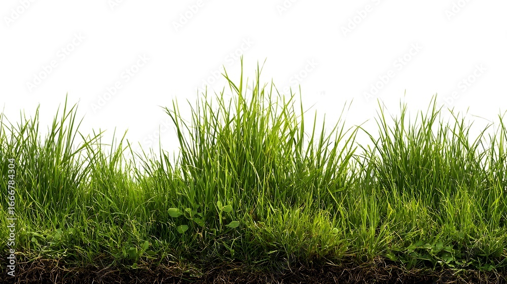 Fototapeta premium Lush Green Grass Section on White Background