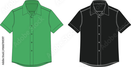 Two short sleeved button down shirts one green and one black color