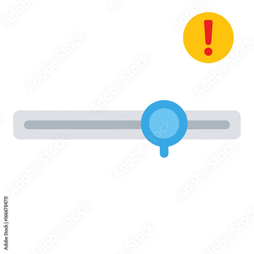 Slider control with a blue knob and a yellow warning sign with red exclamation point.