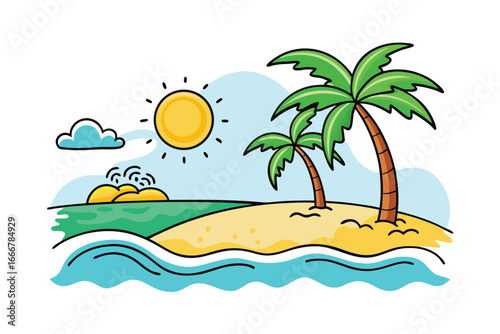 Cartoon Tropical Island with Palm Trees Adobe Illustrator Artwork