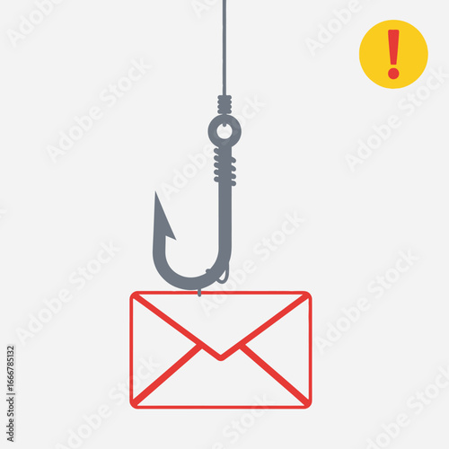 Fishing hook attached to an email, a cautionary illustration of phishing.