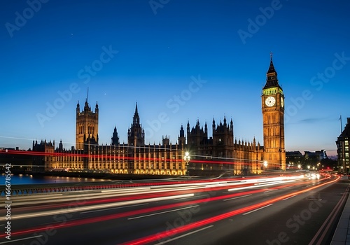 Iconic london skyline at dusk with big ben and parliament illuminated against the twilight sky