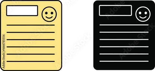Two icons of documents with a smiley face in yellow and black color