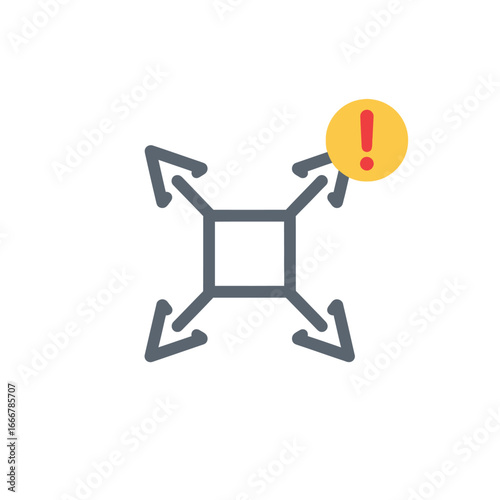 A graphic icon depicting a resize function with an important warning or error notification.