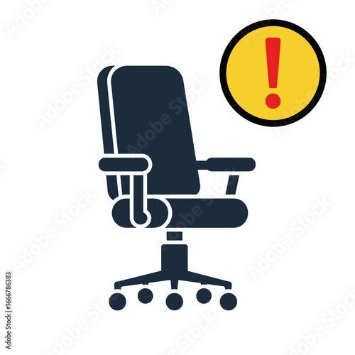Office chair with an exclamation mark symbol, representing a warning or alert.