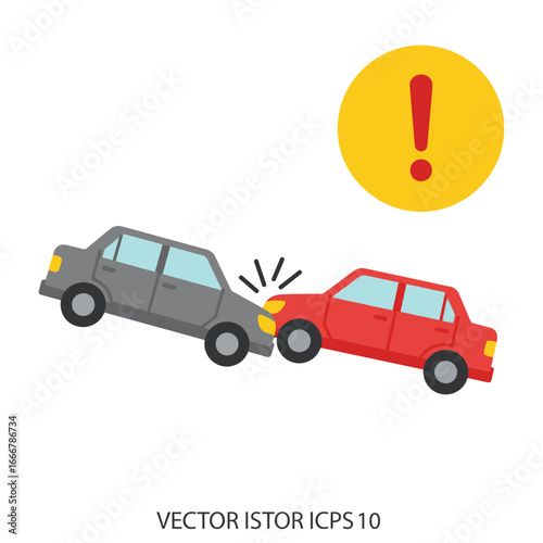 Cartoon illustration of two cars colliding, highlighting a traffic accident.