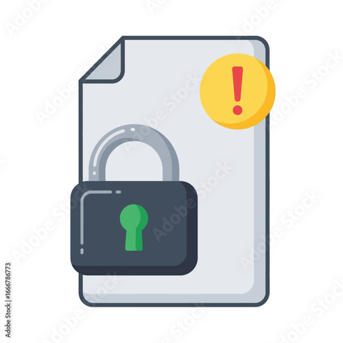 A document icon with a locked padlock and warning symbol, representing file security or access restriction.
