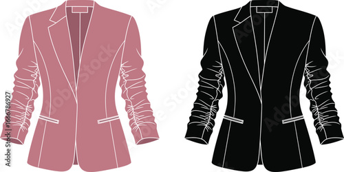 Two blazers one pink and one black with gathered sleeves illustration