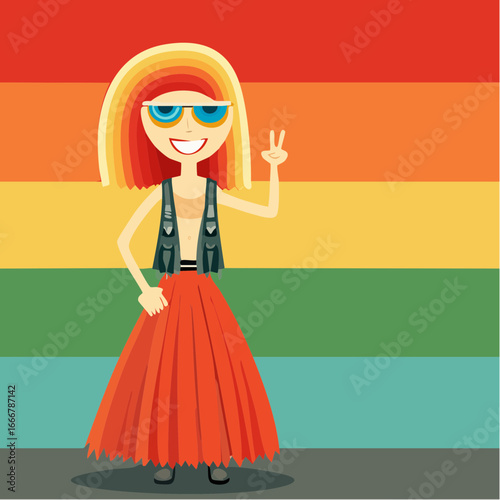 minimalist doodle cartoon of rainbow handing peace signs, joyful svg vector illustration of camaraderie and wander spirit