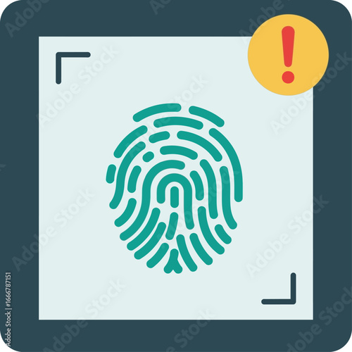 Illustration of a failed fingerprint authentication with an exclamation point warning.