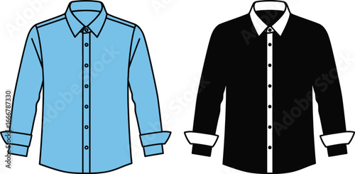 Two long sleeved button down shirts one blue and one black vector