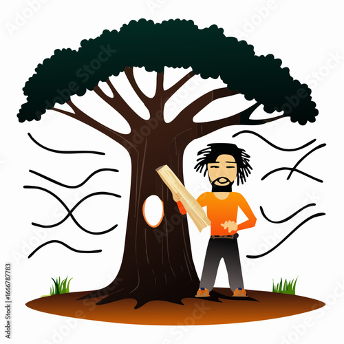 earthy cedar doodle icon coaxing flute melodies beneath ancient cedars