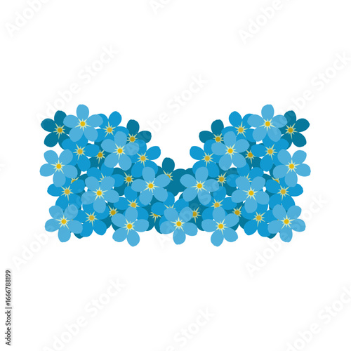 Delicate cluster of bright blue forget-me-not flowers with yellow centers creating a natural border