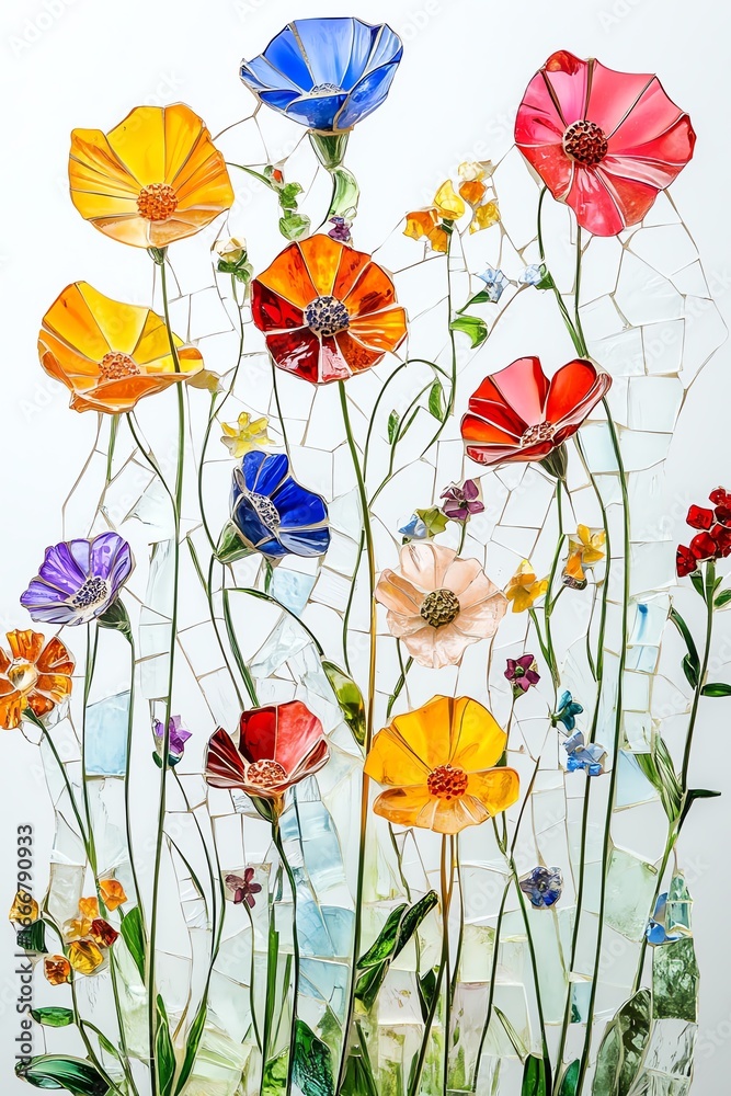Fototapeta premium Artistic glass mosaic hand made from vibrant bottle shards