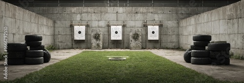 Concrete shooting range with tire backstops and targets