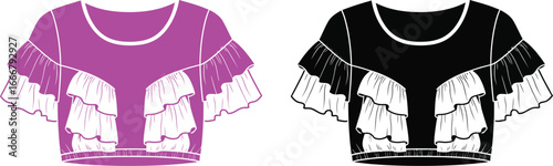 Ruffle crop top fashion illustration vector design template