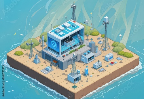  Ocean Data Collection Center Isometric Illustration of Environmental Monitoring