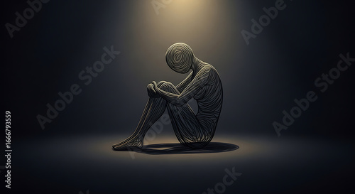 Abstract Figure in Contemplative Pose Constructed from Lines.