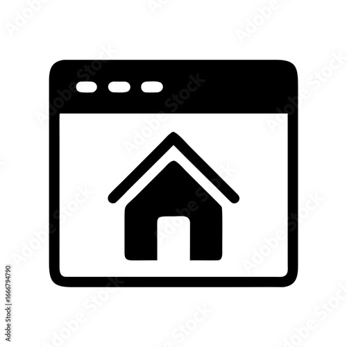 Simple black icon of a home page on a digital screen
