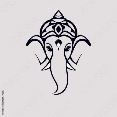 Ganesh Symbolic Outline: A detailed, artistic illustration of the Hindu deity Ganesh, represented in an elegant, streamlined outline.
