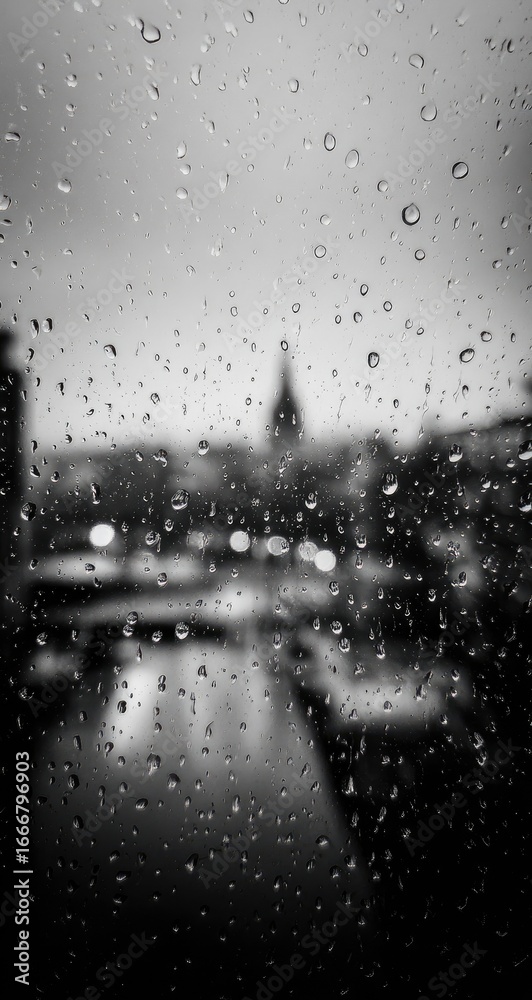 Obraz premium Rainy night city view through a window