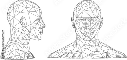 Biometric technology digital face scanning, facial recognition system, vector polygonal black outline ID identification