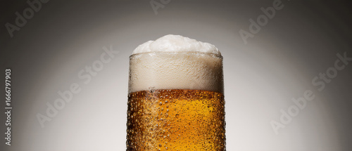 fond d'écran sur pinte de bière et mousse isolée sur fond gris radiant. Boisson fraiche isolée, idéal pour image promotionnelle  ou menu