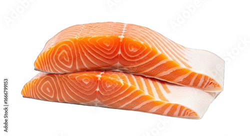 Two fresh salmon fillets stacked ready for gourmet culinary preparation transparent background