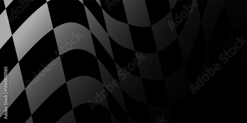 Checkered black and white racing flag on white. Copy space. vector illustration