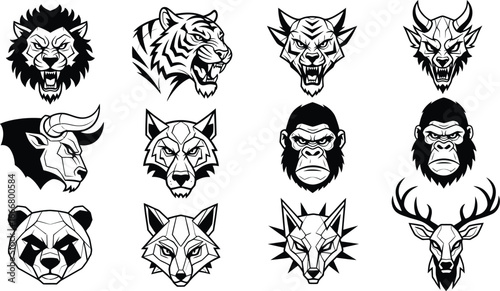 Animal logo design collection vector set of lion tiger wolf and more art