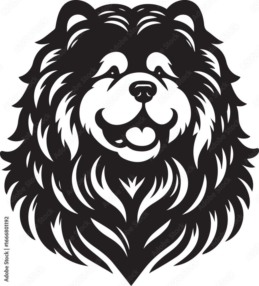 Fototapeta premium Cute Fluffy Chow Chow Dog Vector Silhouette Illustration – Black and White Pet Art Design