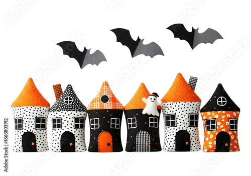 Wallpaper Mural Whimsical halloween village with flying bats and friendly ghost festive decoration scene transparent background Torontodigital.ca
