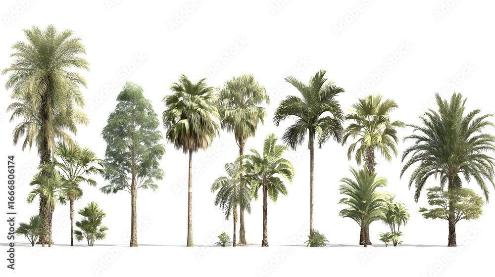 Obraz premium Tropical Palm Trees Cluster on Isolated White Background